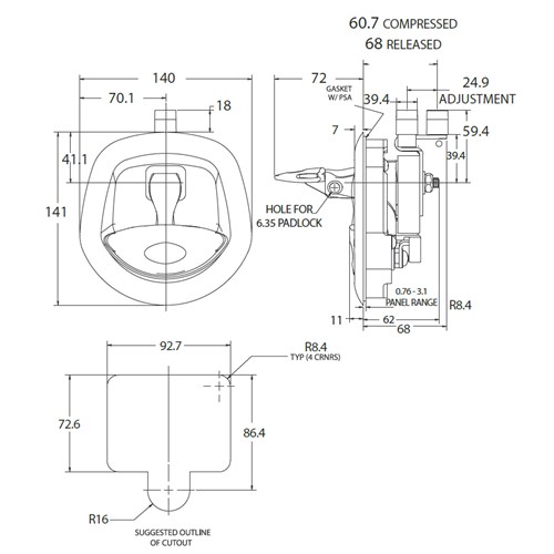 WHALE TAIL DROP T LOCK - BLACK